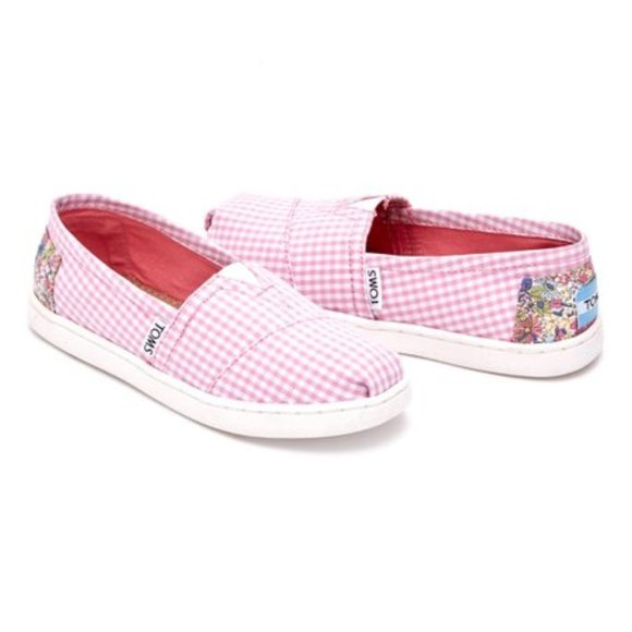 NWT Toms Kids Pink Gingham Slip-on Shoes!! - Picture 1 of 3